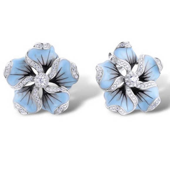 Jewelry - Blue Flower Enamel Earrings